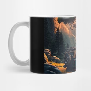 Jeep with Big Tree and Mountain Background Mug